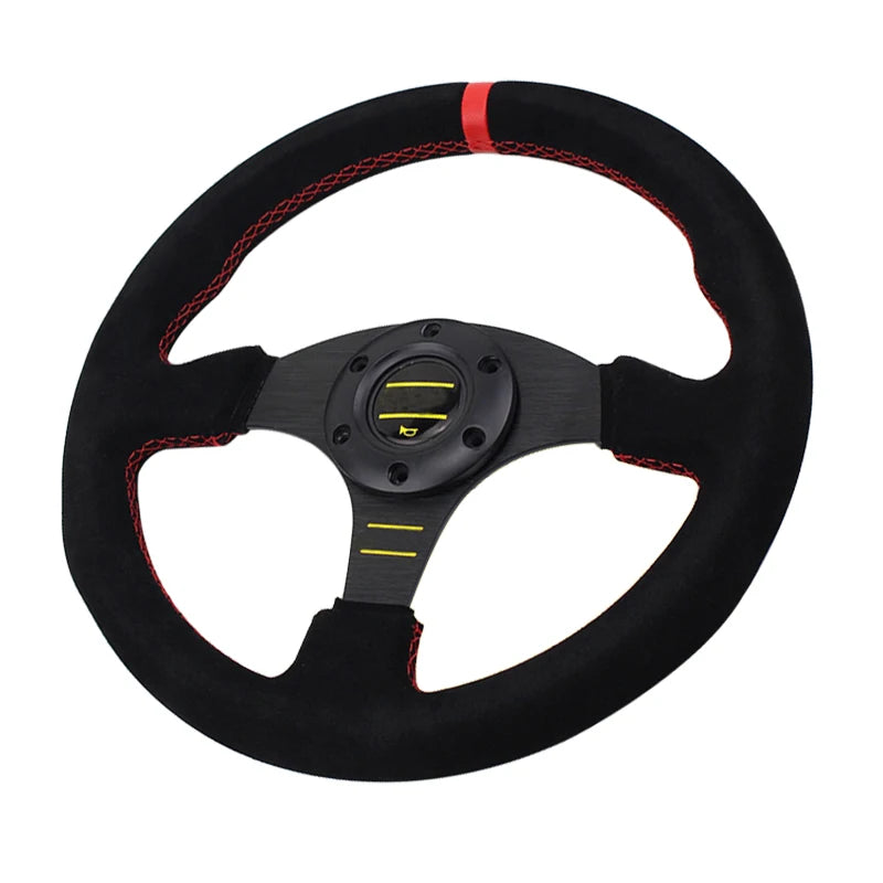 13'' Volante Car Sport Steering Wheel 330mm Flat Genuine Leather Game Steering Wheel For PC Red/Yellow Stitching