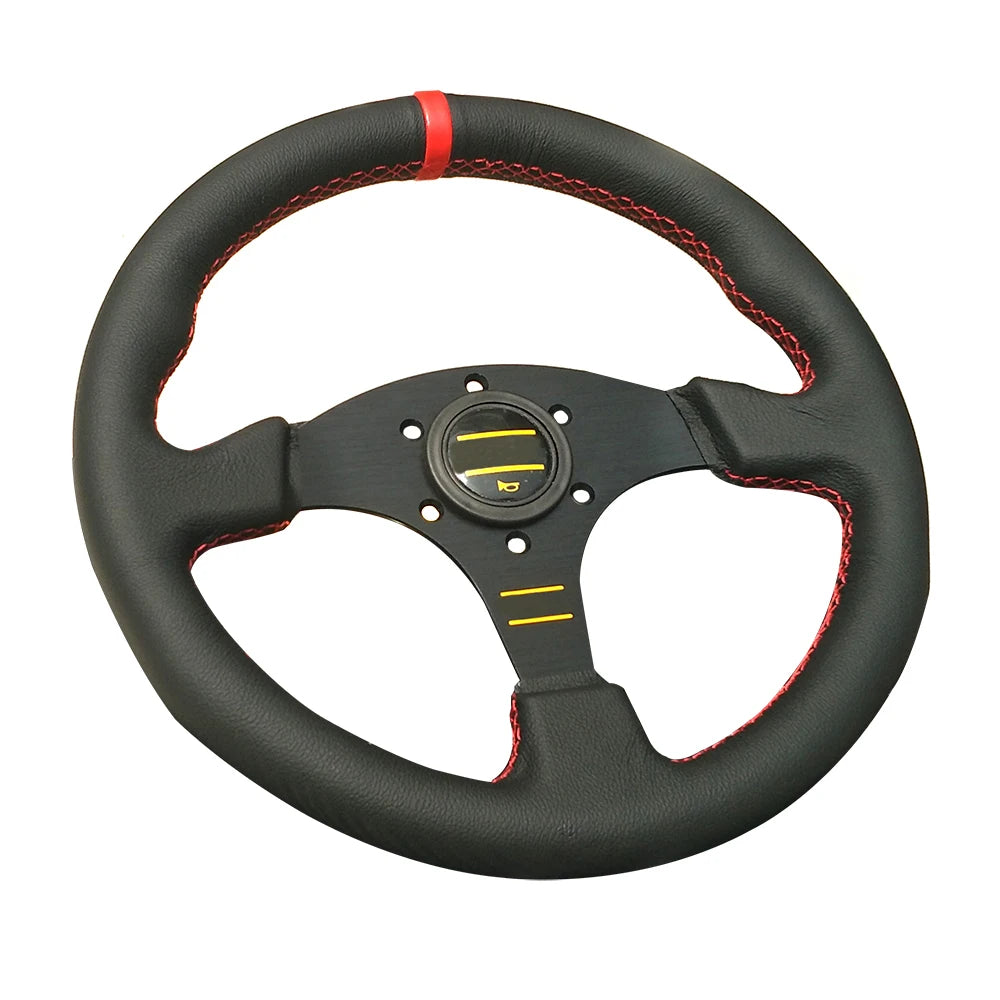 13'' Volante Car Sport Steering Wheel 330mm Flat Genuine Leather Game Steering Wheel For PC Red/Yellow Stitching