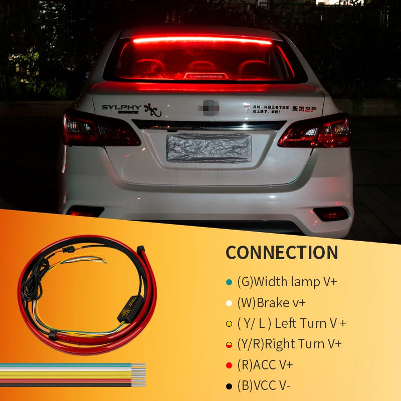 100cm Car High Position Brake Lights Multi-mode Rear Tail Warning Turn Signal Running Lamp Universal Auto 12V Flexible LED Strip