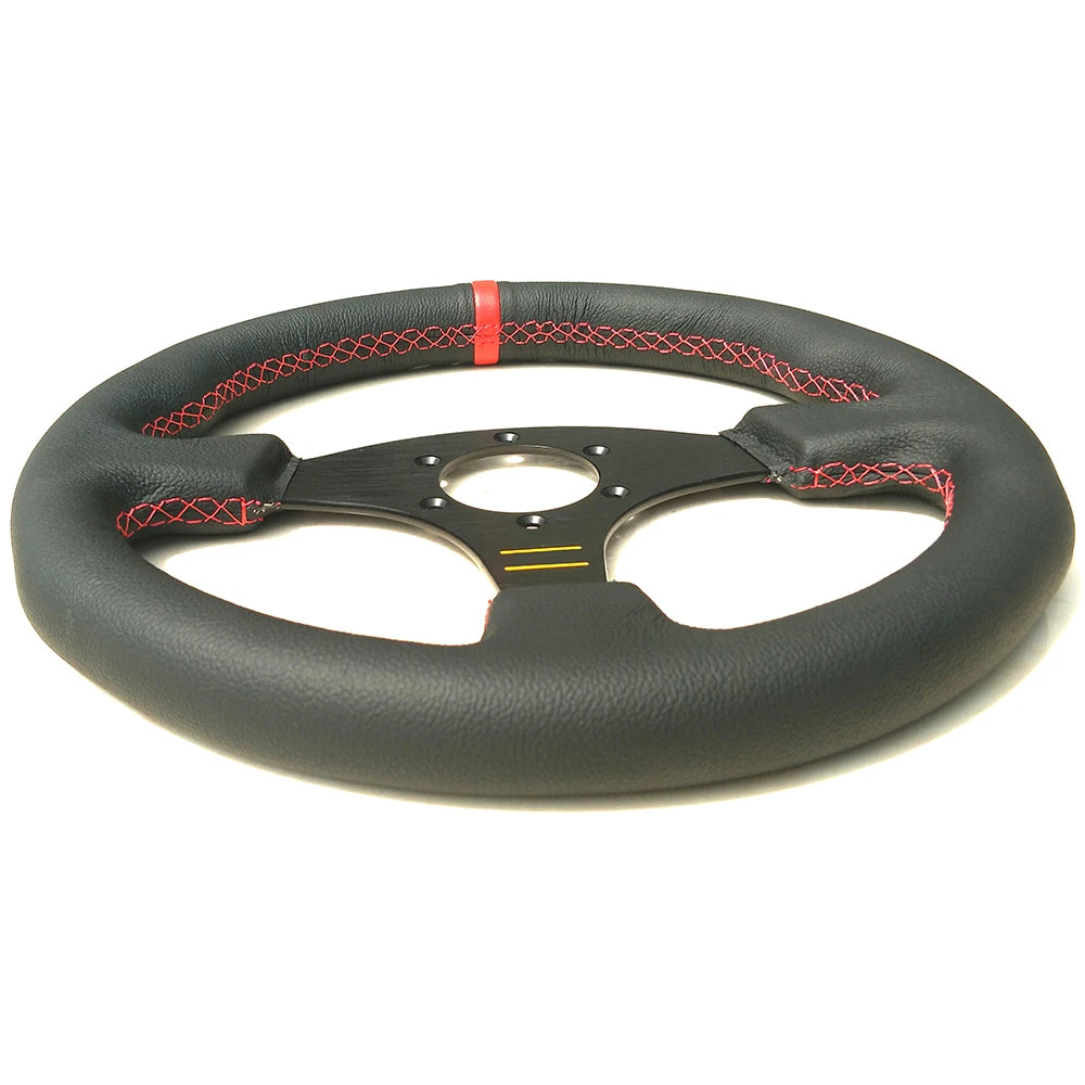 13'' Volante Car Sport Steering Wheel 330mm Flat Genuine Leather Game Steering Wheel For PC Red/Yellow Stitching