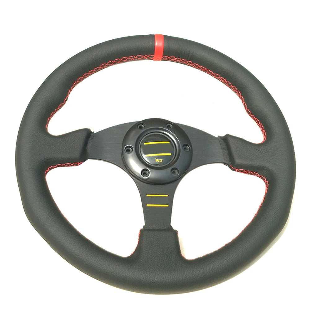 13'' Volante Car Sport Steering Wheel 330mm Flat Genuine Leather Game Steering Wheel For PC Red/Yellow Stitching