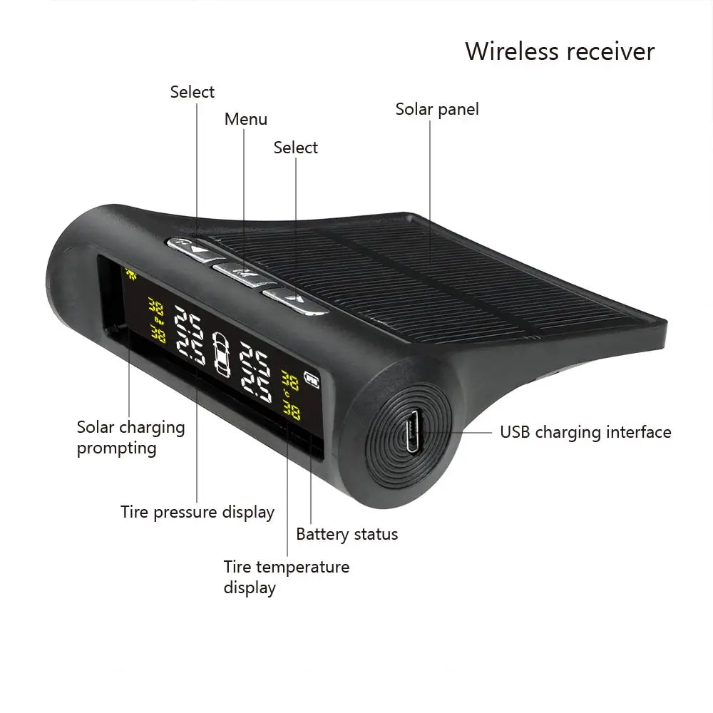 4 Sensors Car TPMS Tyre Pressure Monitoring System Solar Powered Digital LCD Display Auto Security Alarm Tester Automotive Test