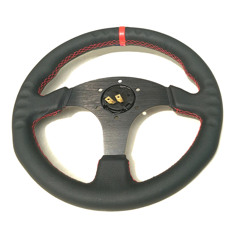 13'' Volante Car Sport Steering Wheel 330mm Flat Genuine Leather Game Steering Wheel For PC Red/Yellow Stitching