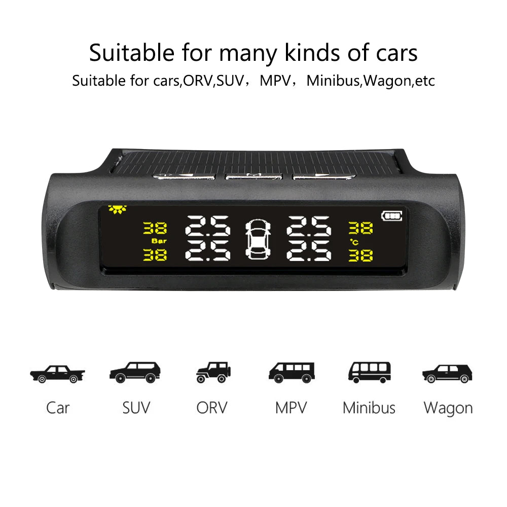 4 Sensors Car TPMS Tyre Pressure Monitoring System Solar Powered Digital LCD Display Auto Security Alarm Tester Automotive Test