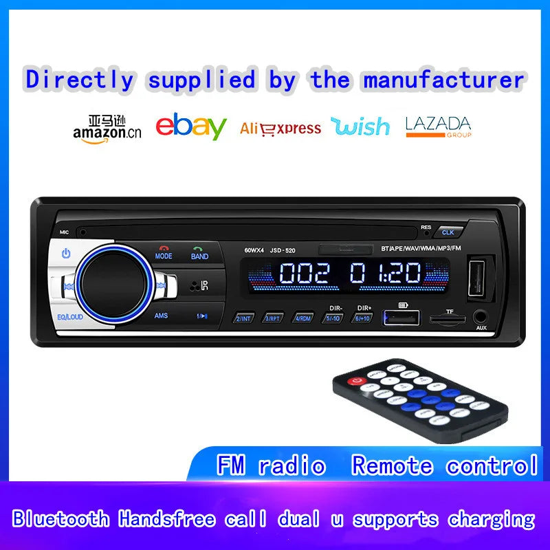 1 DIN car radio car audio FM Bluetooth MP3 audio player Bluetooth mobile handsfree USB / SD car stereo radio instrument panel au