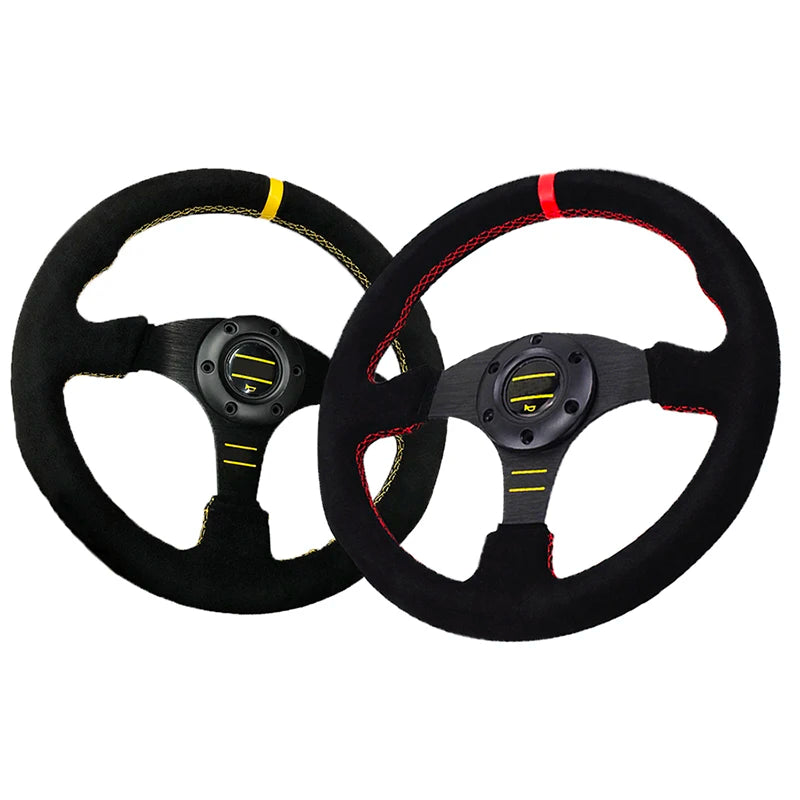 13'' Volante Car Sport Steering Wheel 330mm Flat Genuine Leather Game Steering Wheel For PC Red/Yellow Stitching