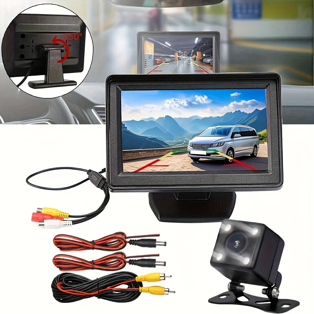 4.3Inch TFT LCD Color Monitor for Parking Featuring a Wide-Angle Night Vision Rearview Camera, Designed for 12V Reversing Backup