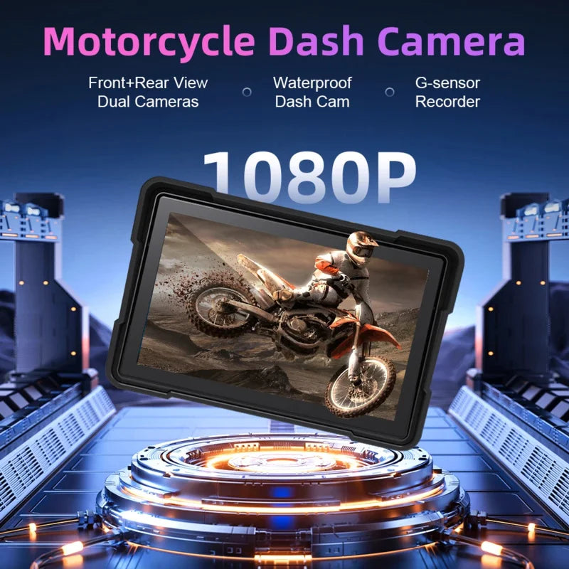 5 inch Motorcycle Carplay Waterproof 1080P WiFi Wireless Android-Auto DVR Monitor Dash Cam GPS Navigation TPMS