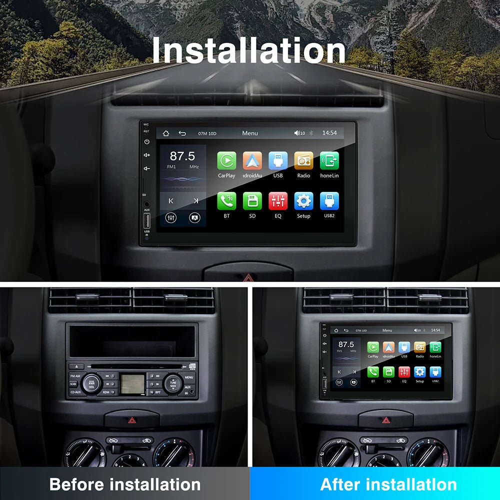2Din 7 Inch HD Screen Full Touch Carplay Android Auto Car Raido Multimedia MP5 Player Stereo USB Bluetooth Universal Autoradio