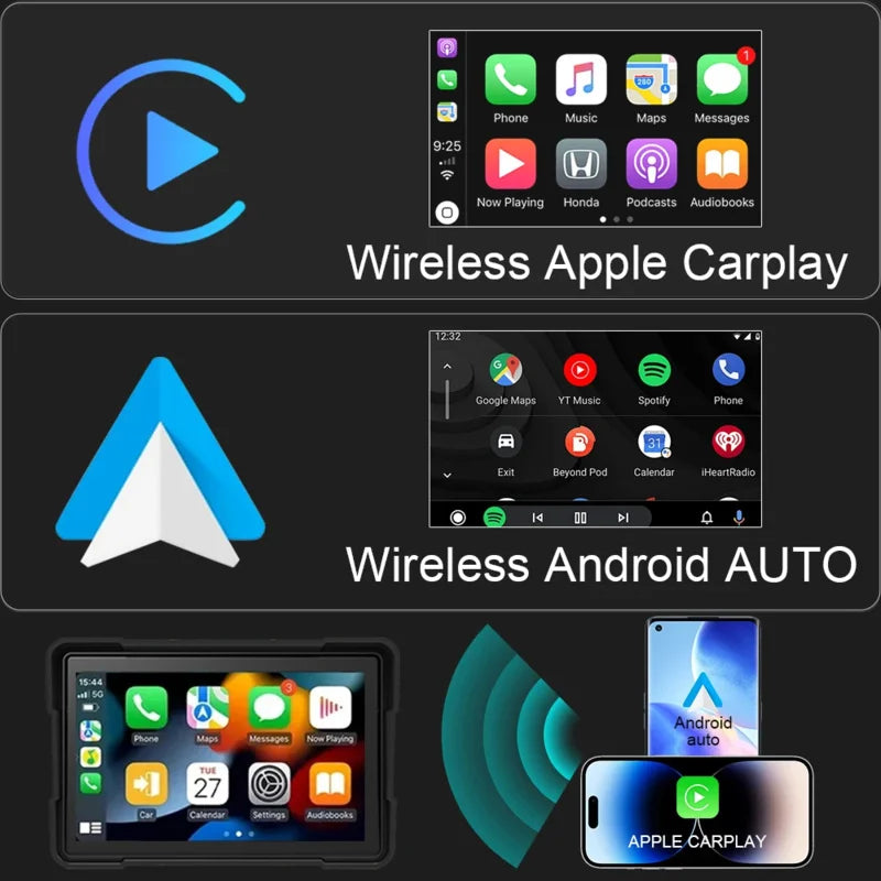 5 inch Motorcycle Carplay Waterproof 1080P WiFi Wireless Android-Auto DVR Monitor Dash Cam GPS Navigation TPMS
