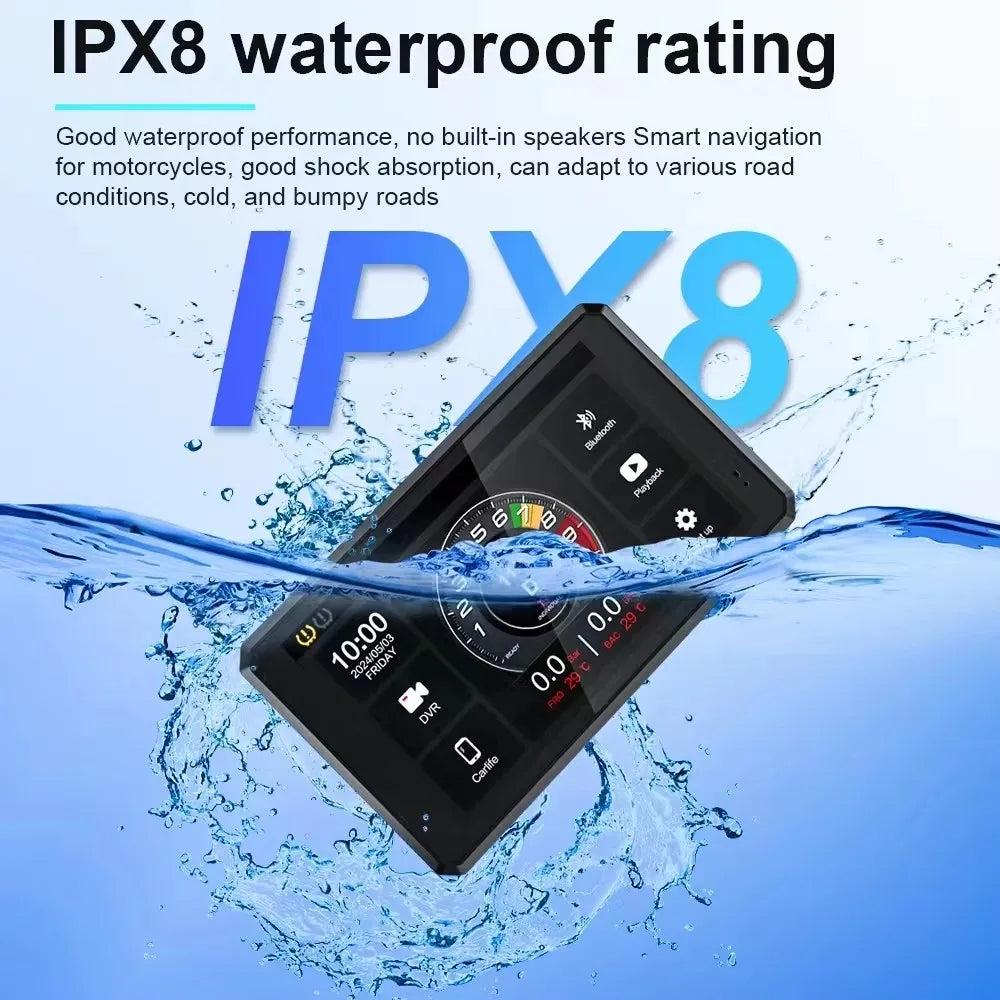 6 inch Motorcycle Navigation Incell Screen 1440*720 Wireless CarPlay Android Auto Motorcycle GPS Motor DVR Monitor TPMS Optional