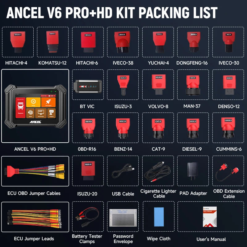 2025 ANCEL V6 Pro+ HD Automotive OBD2 Scanner Full System Diagnostic Tool 40+Reset ECU Coding FCA Autoauth For 12V 24V Car Truck
