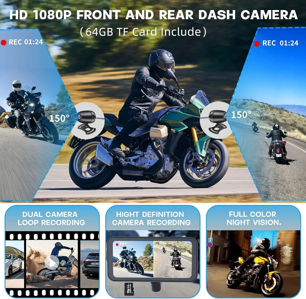 5 inch Carplay Motorcycle DVR Navigation GPS Wireless Carplay & Android Auto Display Screen Portable Motorbike DVR TPMS IPX7 BT