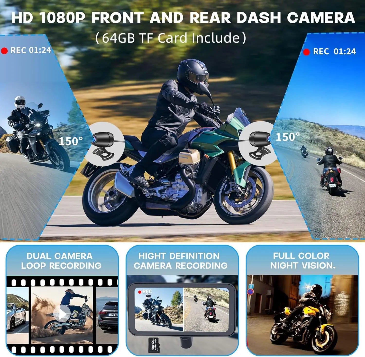 5 inch Carplay Motorcycle DVR Navigation GPS Wireless Carplay & Android Auto Display Screen Portable Motorbike DVR TPMS IPX7 BT