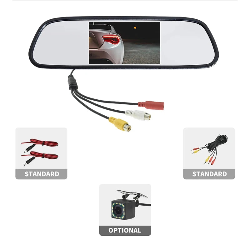 4.3 Inch Car Rearview Mirror HD Video Auto Parking Monitor Night Vision Rear View Camera TFT LCD Reversing Priority
