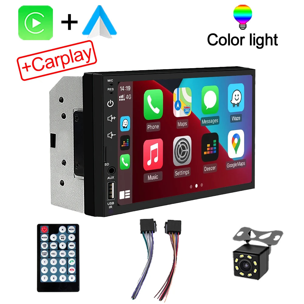 2Din 7 Inch HD Screen Full Touch Carplay Android Auto Car Raido Multimedia MP5 Player Stereo USB Bluetooth With Reverse Camera