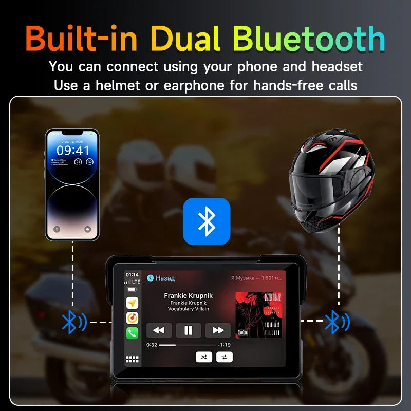 5/7 inch Carplay Motorcycle DVR Navigation GPS Wireless CarPlay Android Auto Airplay Display Screen Portable Moto Monitor IPX7