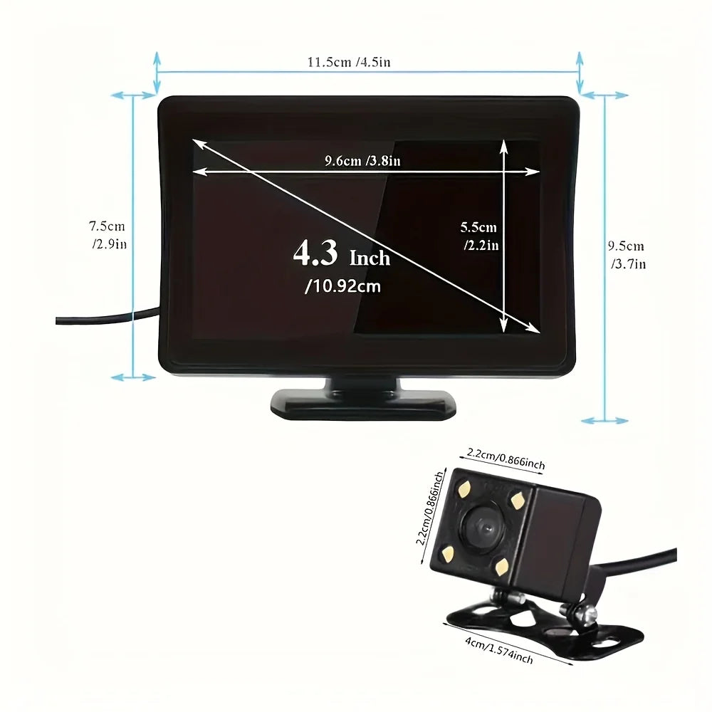 4.3Inch TFT LCD Color Monitor for Parking Featuring a Wide-Angle Night Vision Rearview Camera, Designed for 12V Reversing Backup