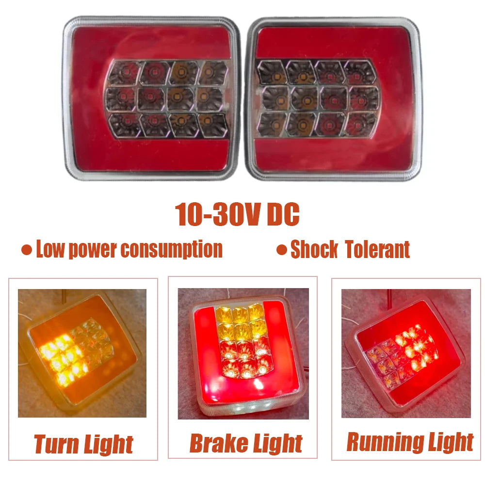 2pcs 10-30V red+white+amber light guide taillights, rear lights, turn signal lights are fit for trucks, trailers, and trucks