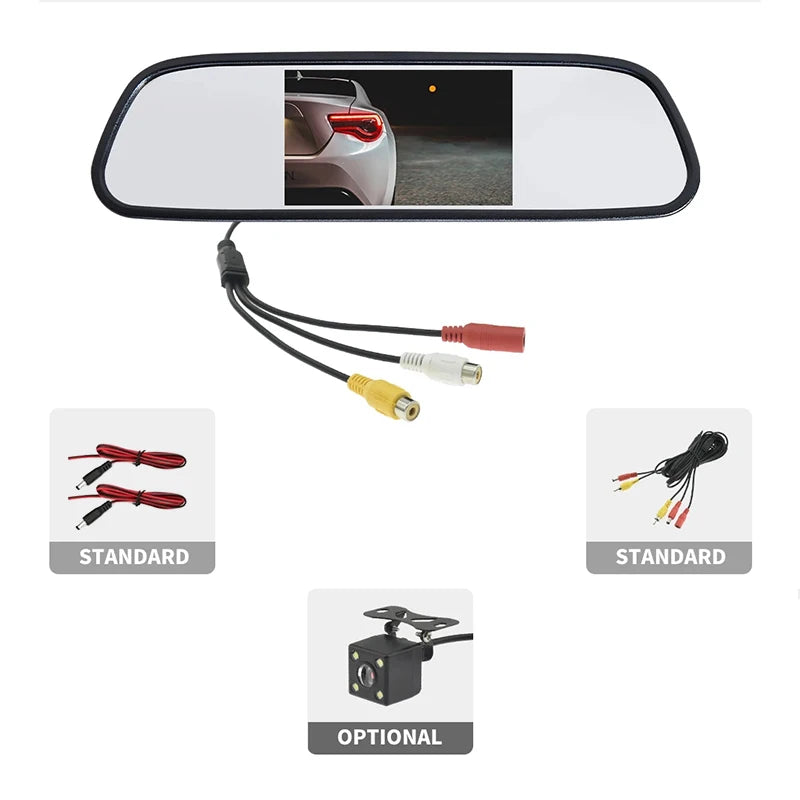 4.3 Inch Car Rearview Mirror HD Video Auto Parking Monitor Night Vision Rear View Camera TFT LCD Reversing Priority