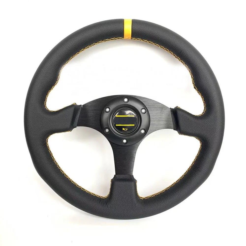 13'' Volante Car Sport Steering Wheel 330mm Flat Genuine Leather Game Steering Wheel For PC Red/Yellow Stitching