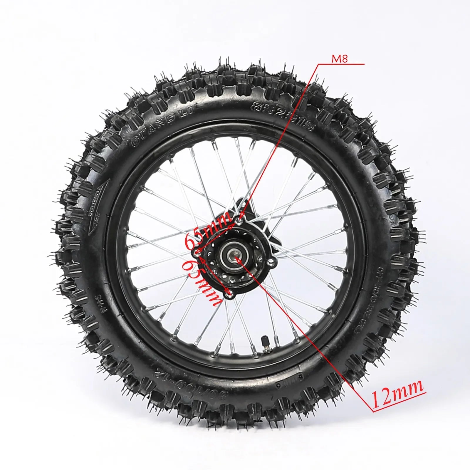 12'' Rear Wheel 80/100-12 RimTire 3.00-12 Tire 12mm Bearing  Axle for Pit Pro Trail Bikes Off-road Apollo CRF 125cc