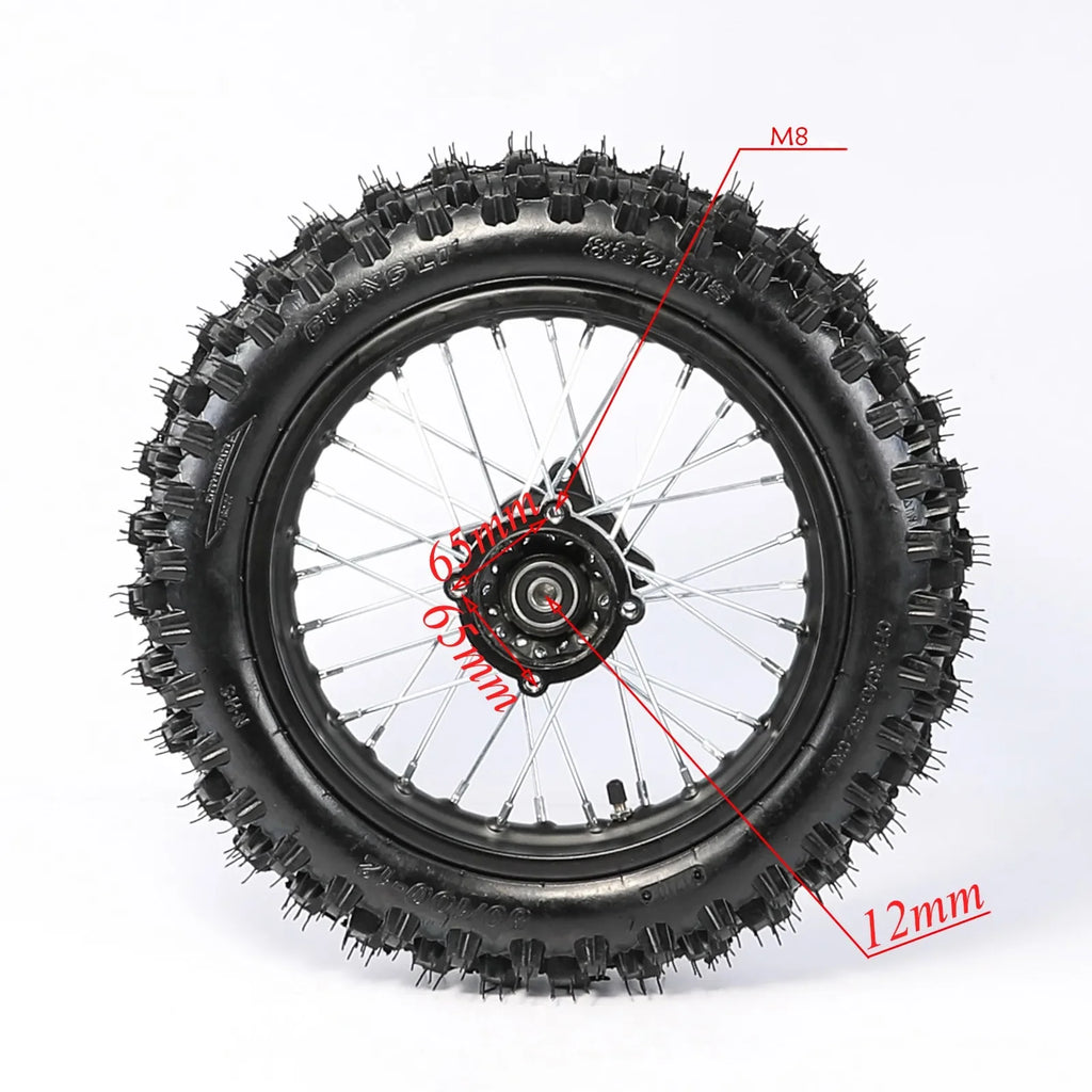 12'' Rear Wheel 80/100-12 RimTire 3.00-12 Tire 12mm Bearing  Axle for Pit Pro Trail Bikes Off-road Apollo CRF 125cc