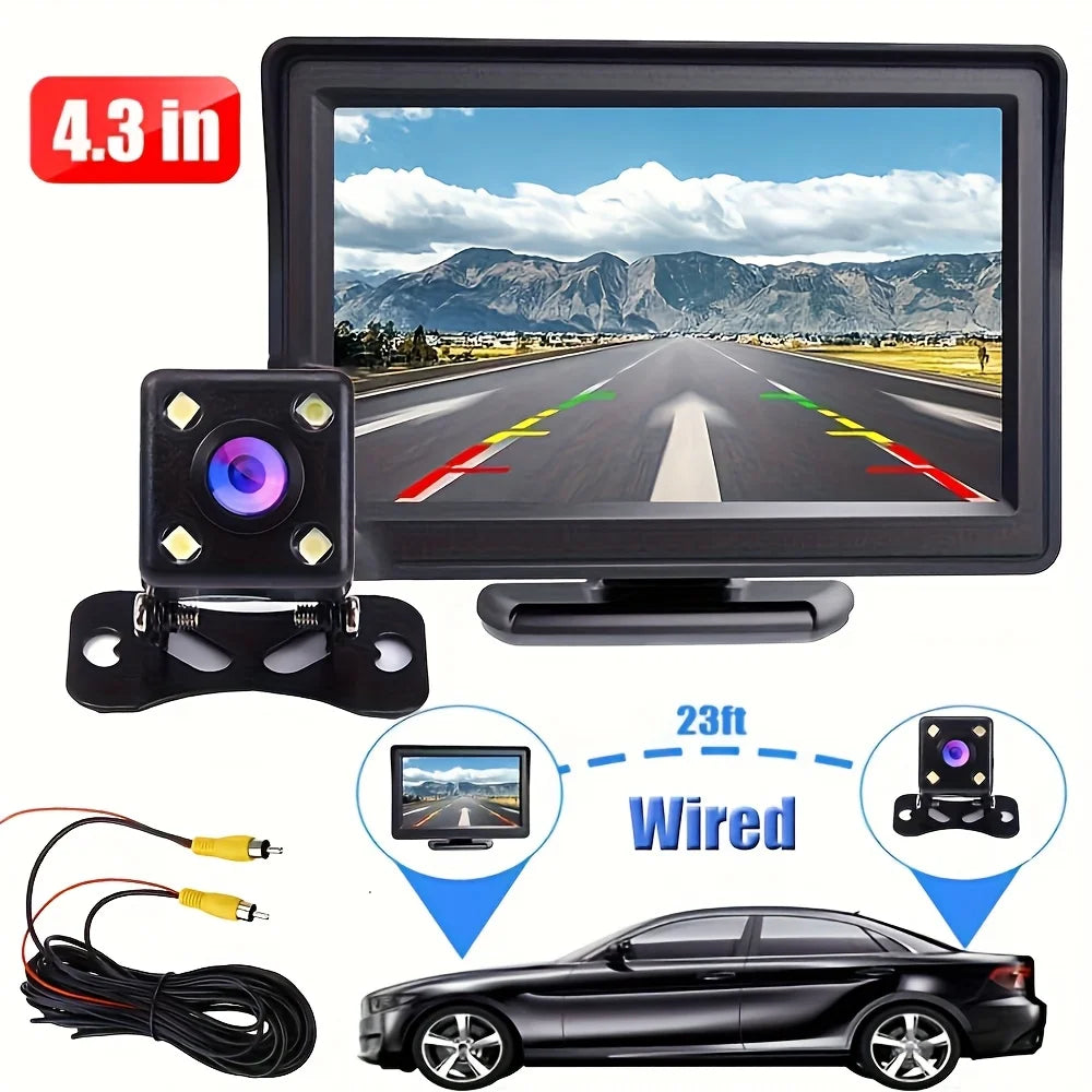 4.3Inch TFT LCD Color Monitor for Parking Featuring a Wide-Angle Night Vision Rearview Camera, Designed for 12V Reversing Backup