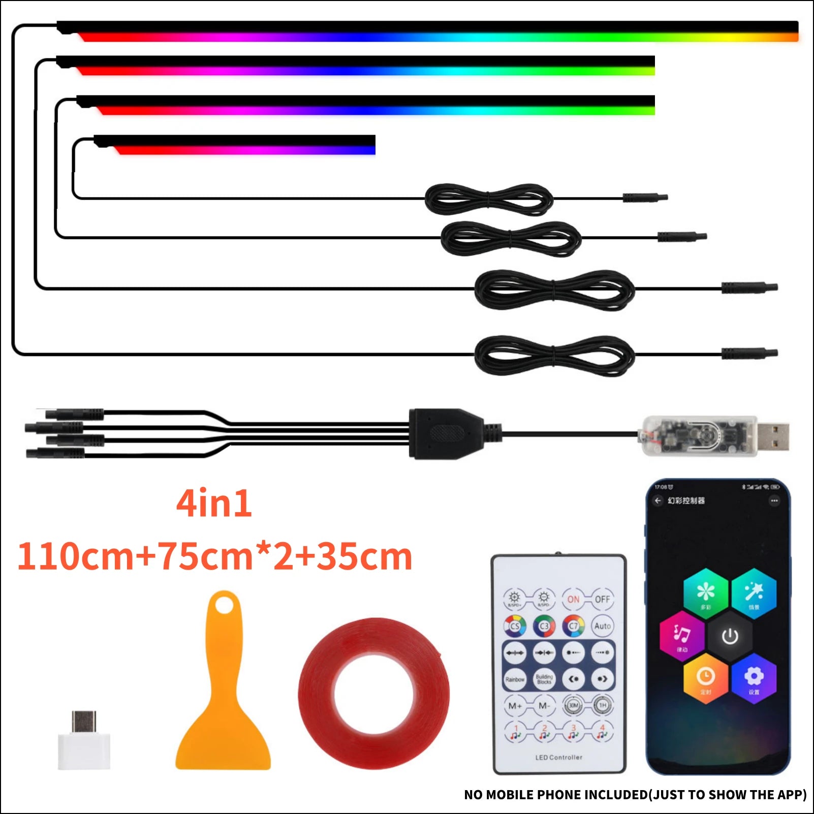 10 in 1 Car LED Acrylic Light Strip