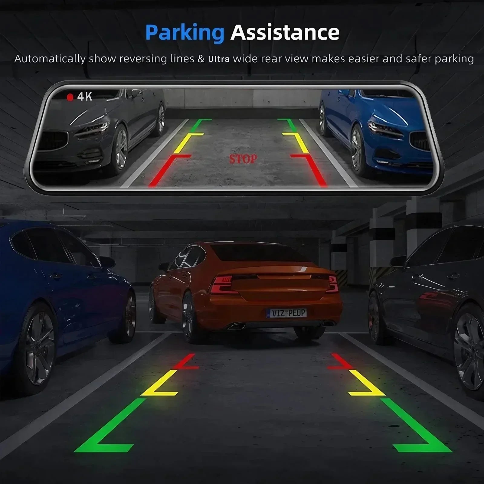 4K 10 WIFI Touch Screen Rear View Mirror Dash Cam Front and Rear Dual Cameras 24H Parking Monitor DVR Streaming Media