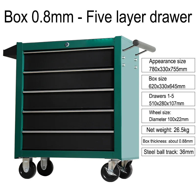 5 Drawer Storage Tool Box Trolley Workshop Multi-Functional Auto Car Repair Hardware Mobile Maintenance Toolkit Cabinet