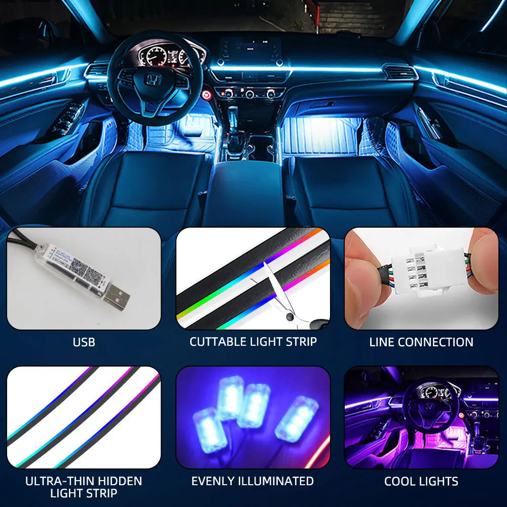 10 in 1 Car LED Acrylic Light Strip
