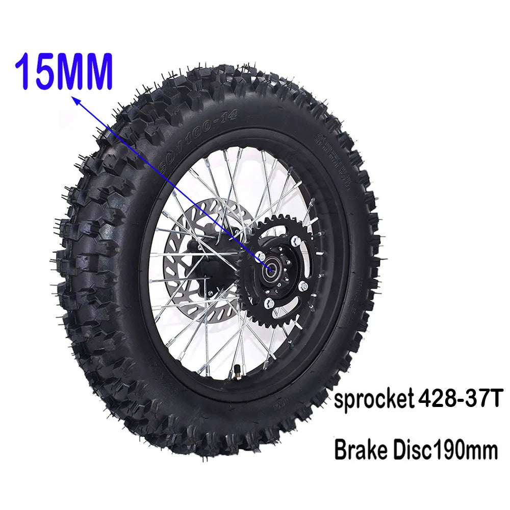 1.85-14 Inch Rear 14" Wheel 90/100-14 Dirt Tire Steel Circle Rims With Brake Disc Plate and Sprocket For Dirt Bike Motorcycle