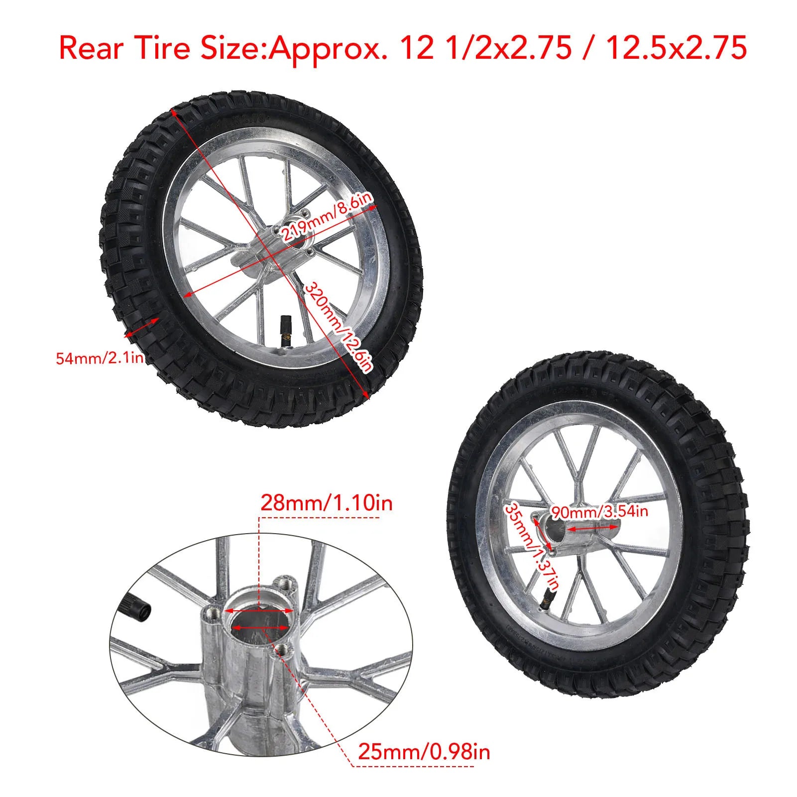 12 1/2X2.75 12.5x2.75 Tire Metal Rubber Rear Wheel Rim Tire Assembly for 2 Stroke  Bike 47cc 49cc Motorcycle Rear Tyre