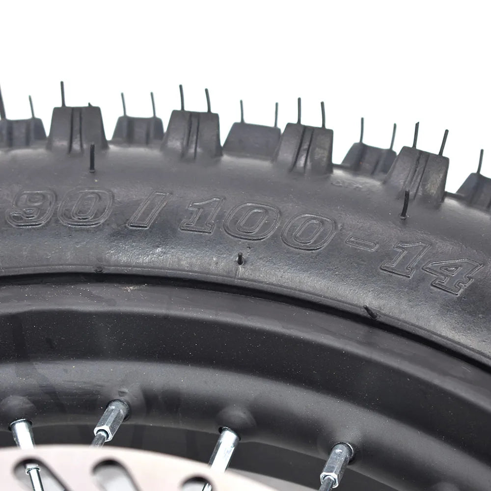 1.85-14 Inch Rear 14" Wheel 90/100-14 Dirt Tire Steel Circle Rims With Brake Disc Plate and Sprocket For Dirt Bike Motorcycle