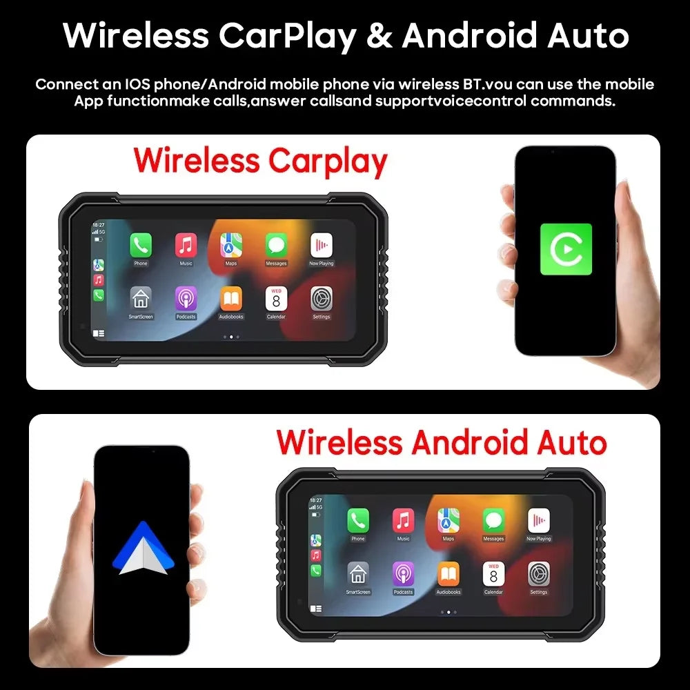 6 inch Motorcycle Navigation Incell Screen 1440*720 Wireless CarPlay Android Auto Motorcycle GPS Motor DVR Monitor TPMS Optional