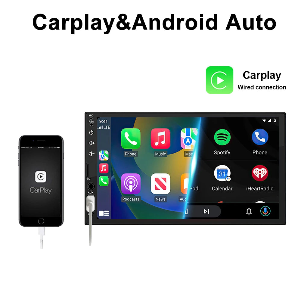 2Din 7 Inch HD Screen Full Touch Carplay Android Auto Car Raido Multimedia MP5 Player Stereo USB Bluetooth With Reverse Camera