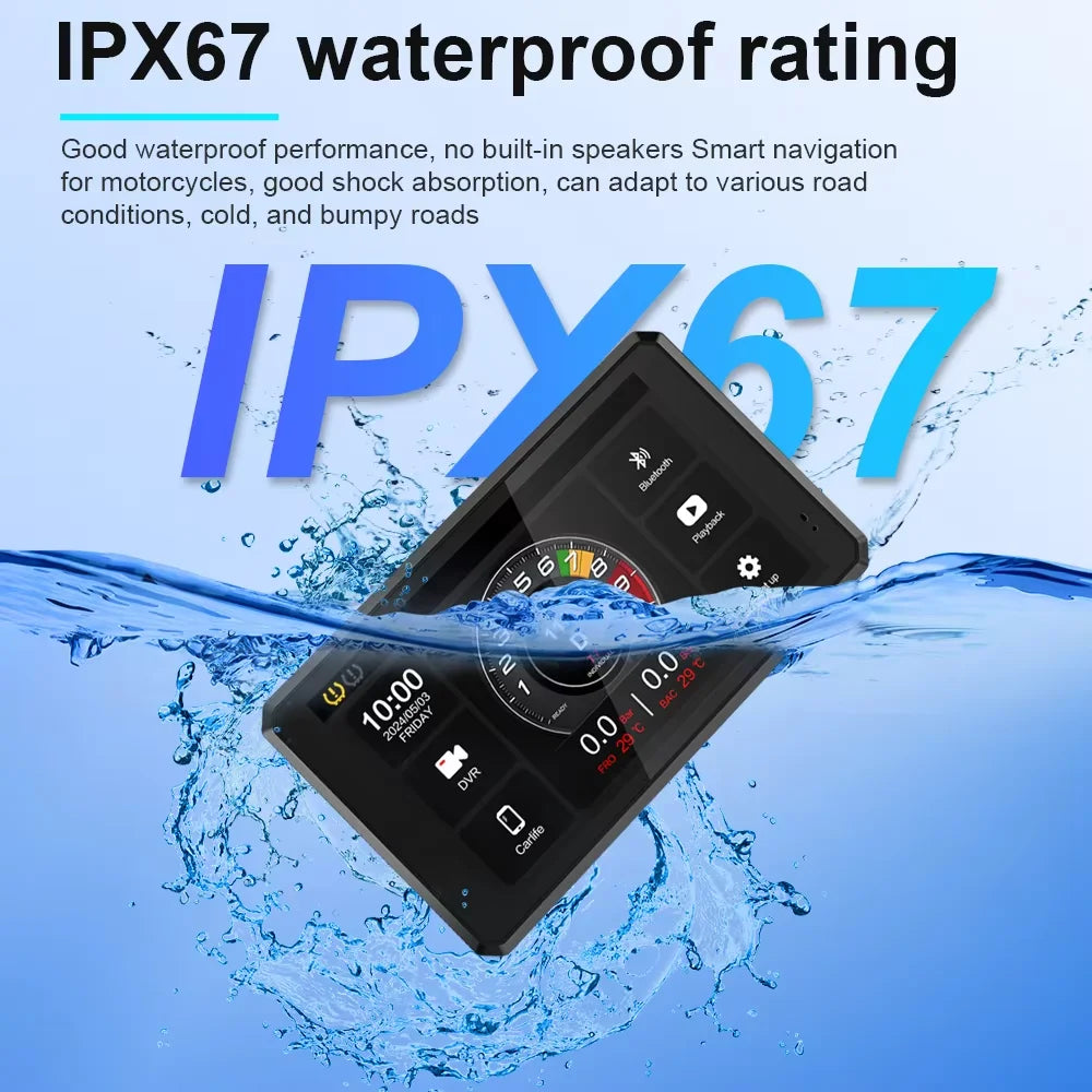 5 inch Motorcycle Carplay Waterproof 1080P WiFi Wireless Android-Auto DVR Monitor Dash Cam GPS Navigation TPMS
