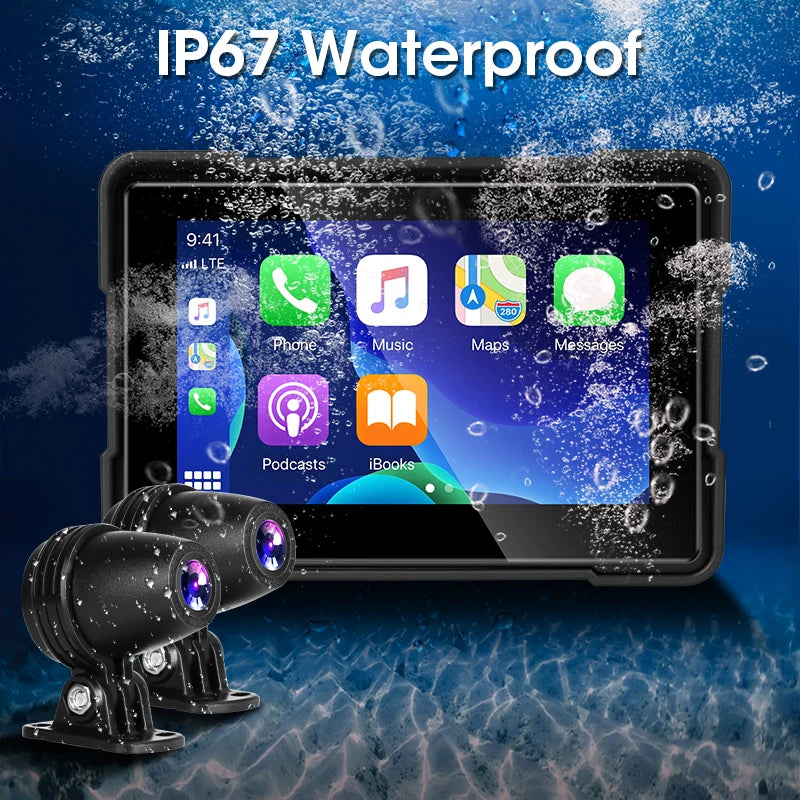 5 inch Carplay Motorcycle DVR Navigation GPS Wireless Carplay & Android Auto Display Screen Portable Motorbike DVR TPMS IPX7 BT