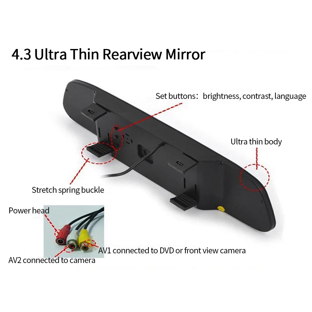 4.3 Inch Car HD Video Auto Parking Monitor 12V Car Rearview Mirror Monitor TFT LCD Display
