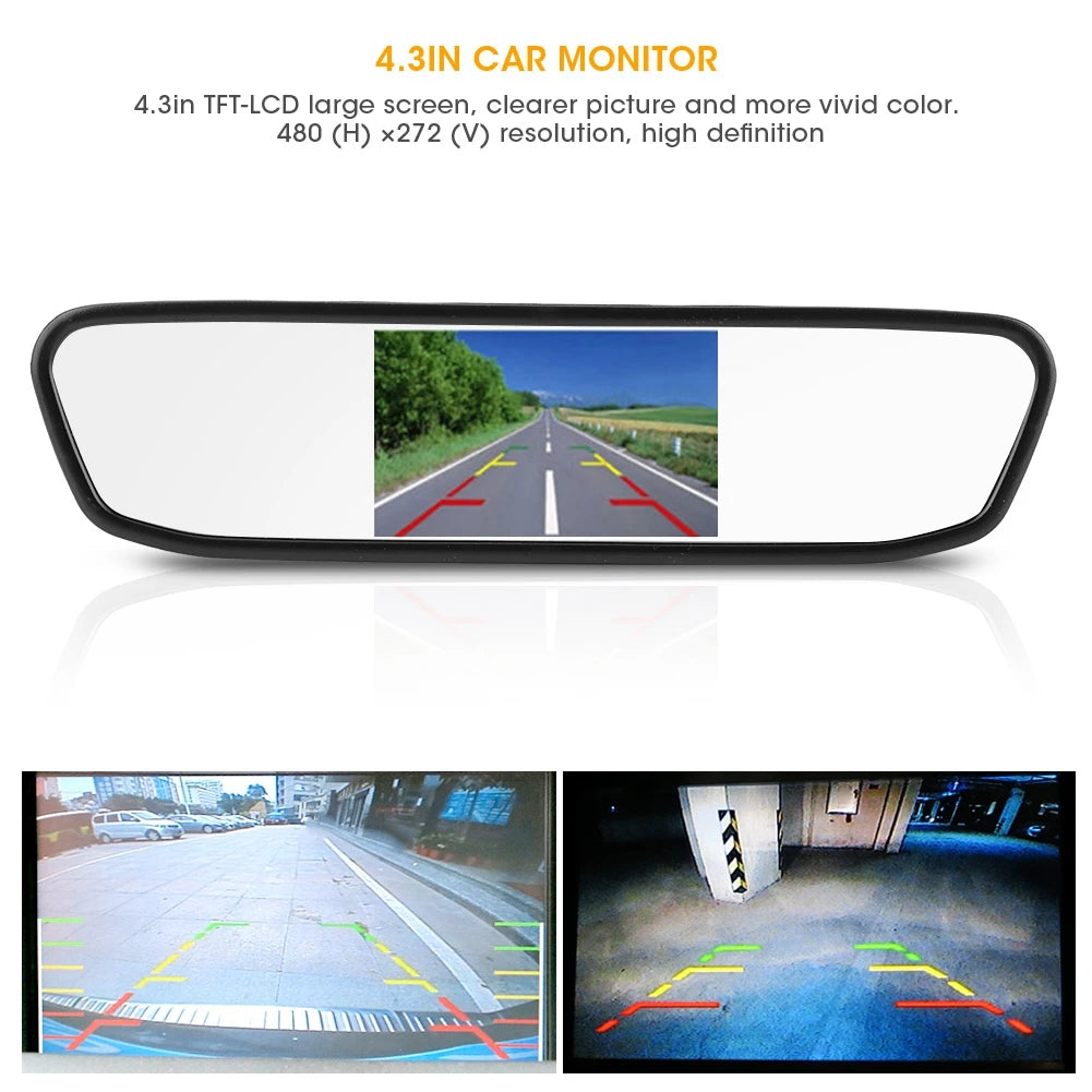 4.3in Car Monitor 4.3in Car Rearview Mirror Monitor HD -LCD Screen 2 Channels Video Input Car Monitor Rearview Mirror Monitor