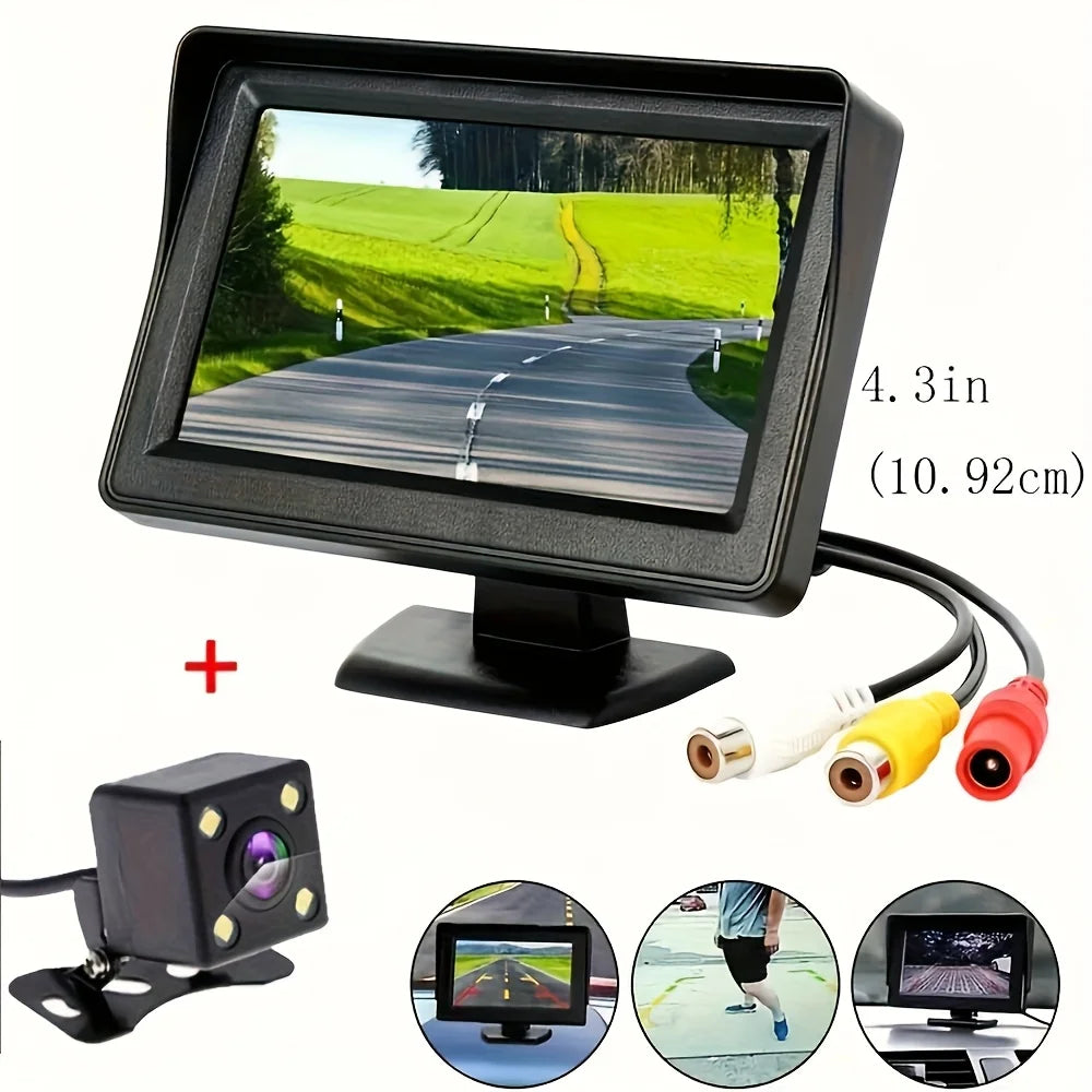 4.3Inch TFT LCD Color Monitor for Parking Featuring a Wide-Angle Night Vision Rearview Camera, Designed for 12V Reversing Backup