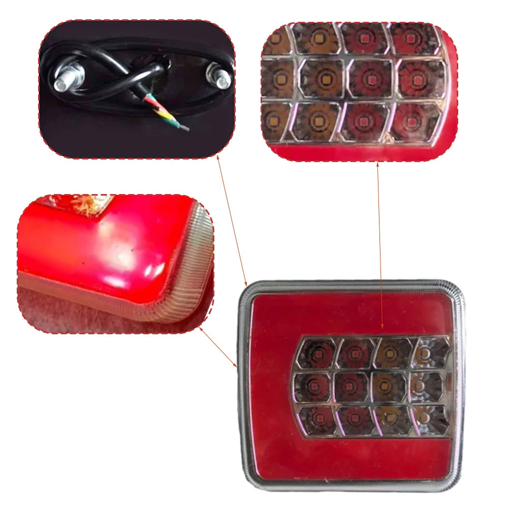 2pcs 10-30V red+white+amber light guide taillights, rear lights, turn signal lights are fit for trucks, trailers, and trucks