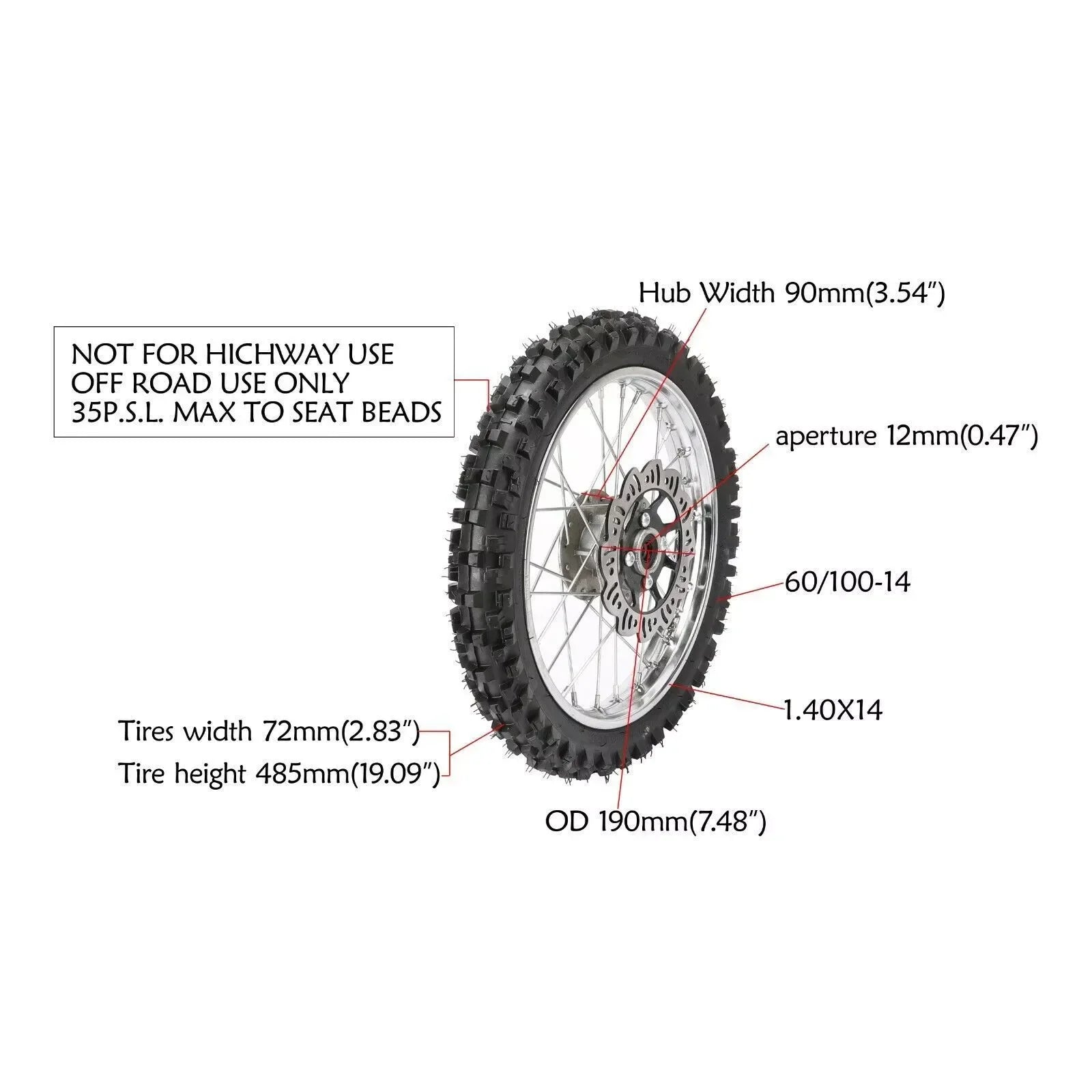 14" Front Wheel 60/100-14 Tire 1.4x14 Rim & 80/100-12 3.0-12 Rear