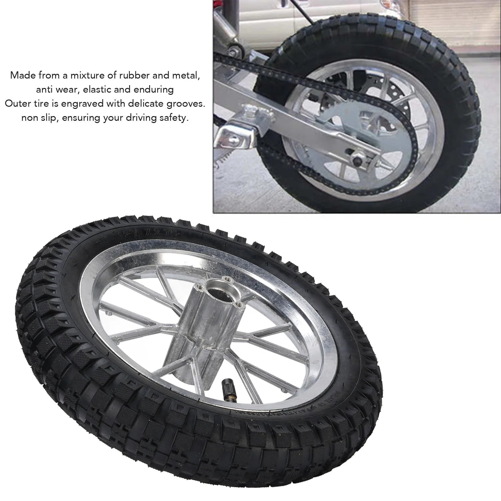 12 1/2X2.75 12.5x2.75 Tire Metal Rubber Rear Wheel Rim Tire Assembly for 2 Stroke  Bike 47cc 49cc Motorcycle Rear Tyre
