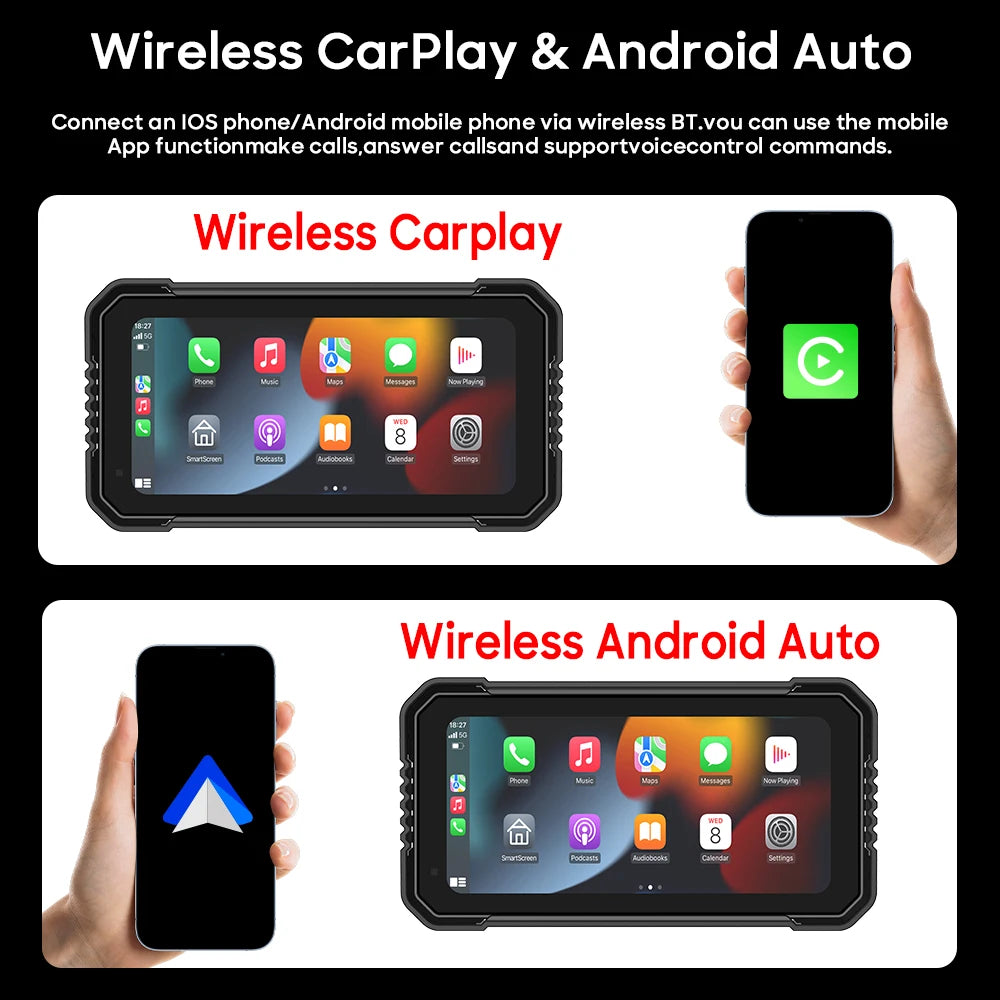 6 inch Motorcycle Navigation Incell Screen 1440*720 Wireless CarPlay Android Auto Motorcycle GPS Motor DVR Monitor TPMS Optional