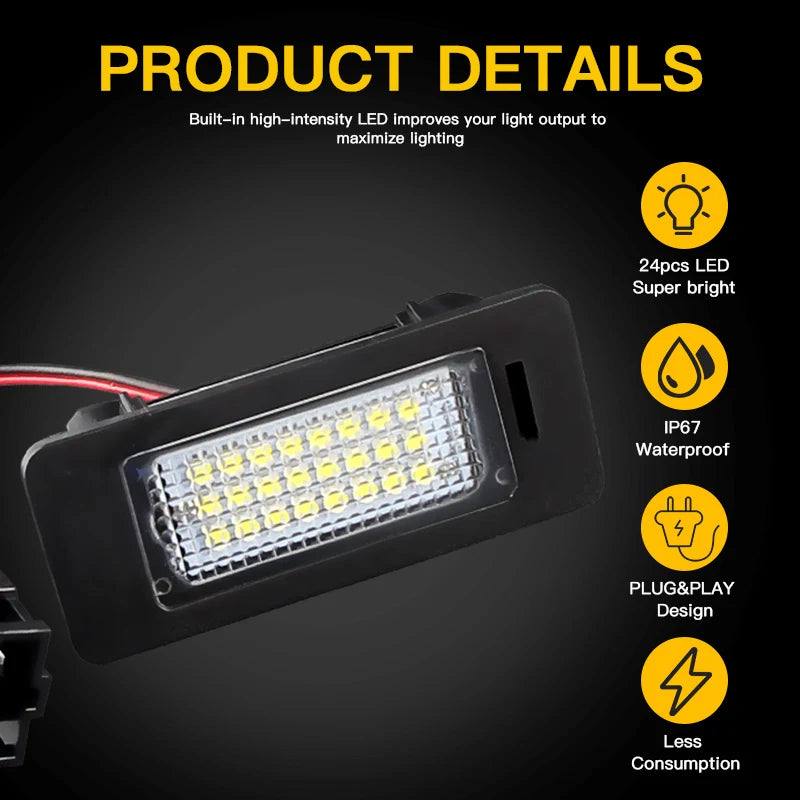 2x LED Car Number License Plate Light for Audi A4 B8 A5 Q5 S5 TT A1 S4 A6 A7 2008-2012 for VW PASSAT Error Free