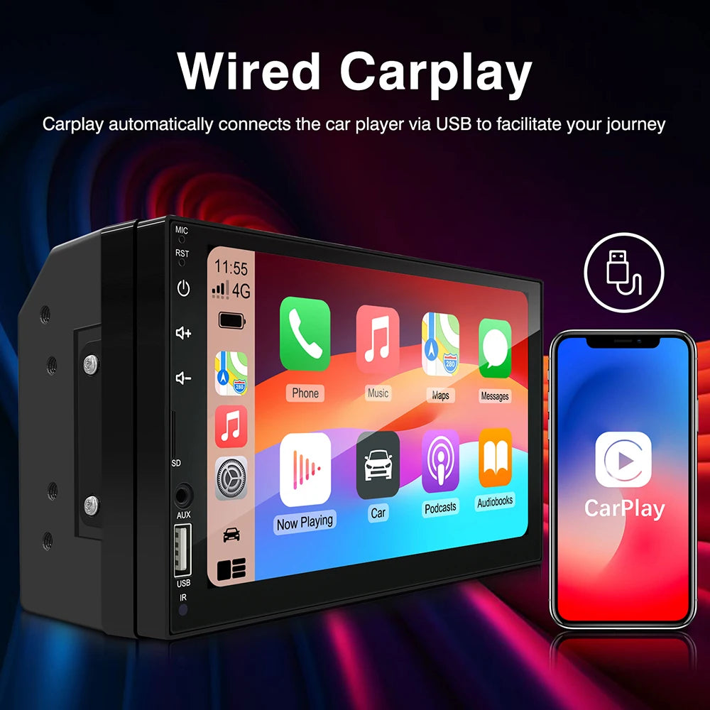 2Din 7 Inch HD Screen Full Touch Carplay Android Auto Car Raido Multimedia MP5 Player Stereo USB Bluetooth Universal Autoradio