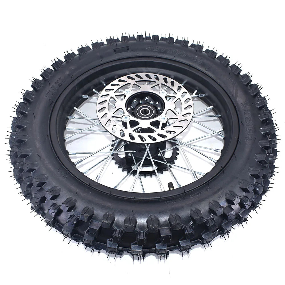 1.85-14 Inch Rear 14" Wheel 90/100-14 Dirt Tire Steel Circle Rims With Brake Disc Plate and Sprocket For Dirt Bike Motorcycle