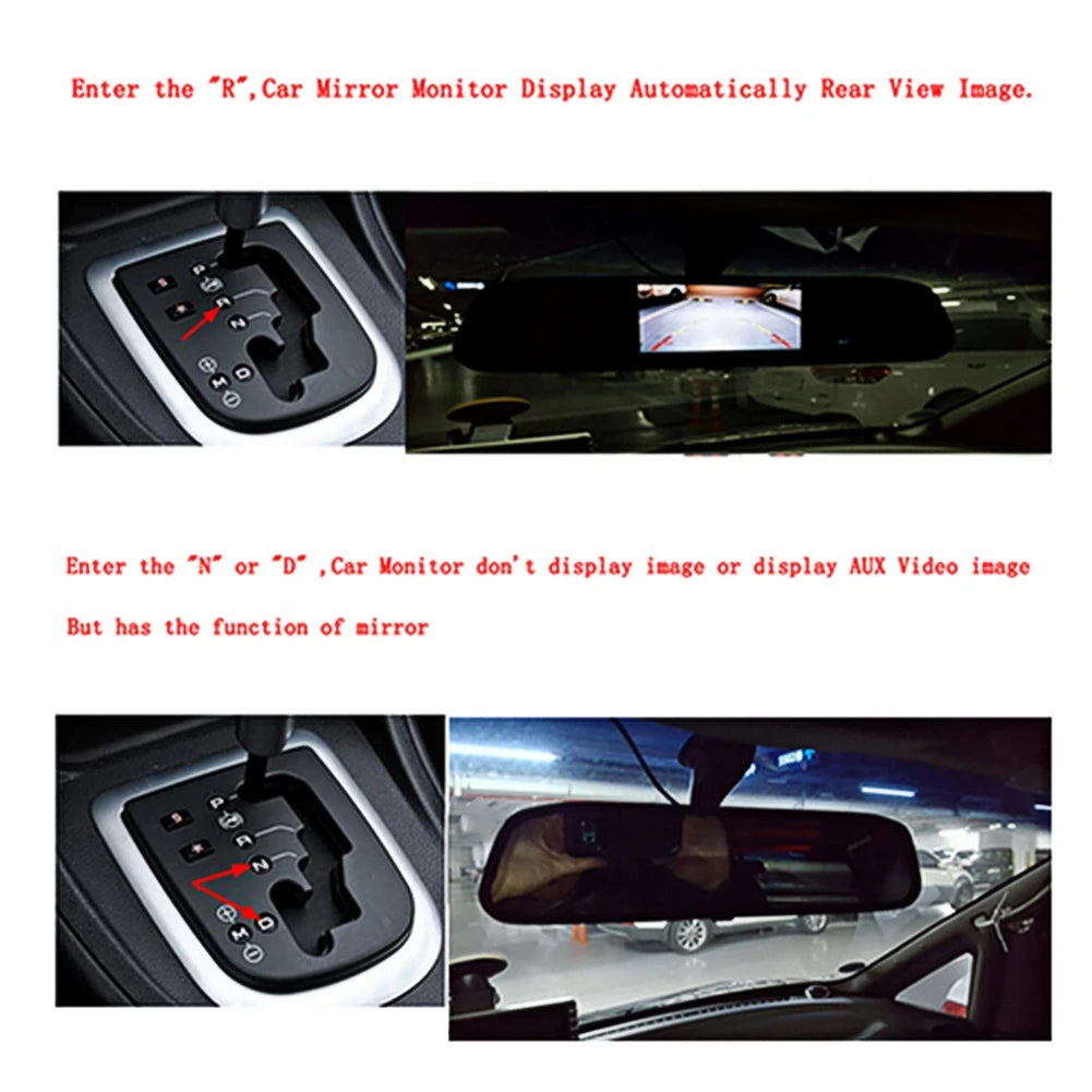 4.3in Car Monitor 4.3in Car Rearview Mirror Monitor HD -LCD Screen 2 Channels Video Input Car Monitor Rearview Mirror Monitor